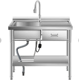 Garvee Lavello Multifunzionale in Acciaio Inox, Vasca Profonda, Rubinetto Estraibile, Autoportante, 99x36x84CM, Per Lavanderia e Garage
