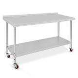 Tavolo da lavoro in acciaio inox Garvee 152.4x61x88.9 cm con ruote e paraspruzzi per la preparazione di alimenti in cucine commerciali e garage, metallo robusto, argento - Sliver
