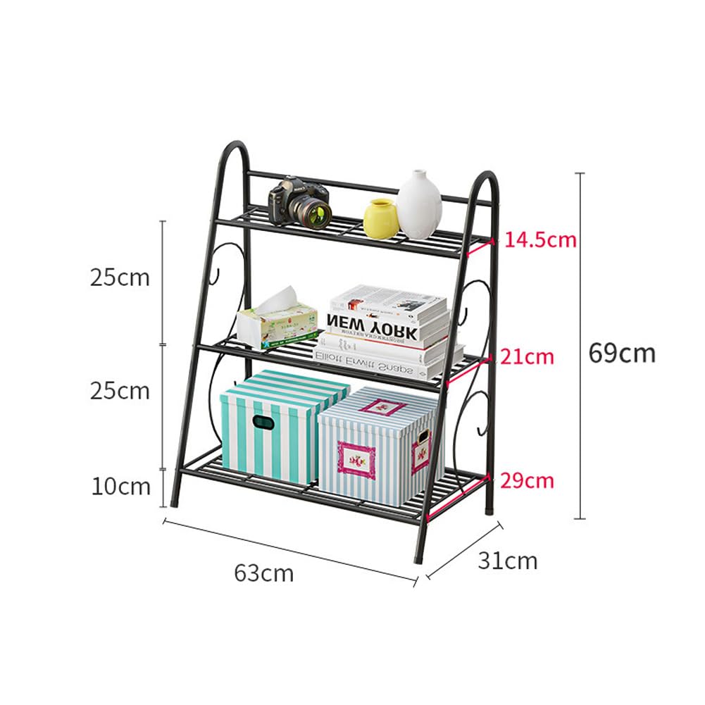 Portavasi a 3 ripiani Garvee, portavasi multipiano in ferro per soggiorno, balcone, 69 cm, grigio scuro