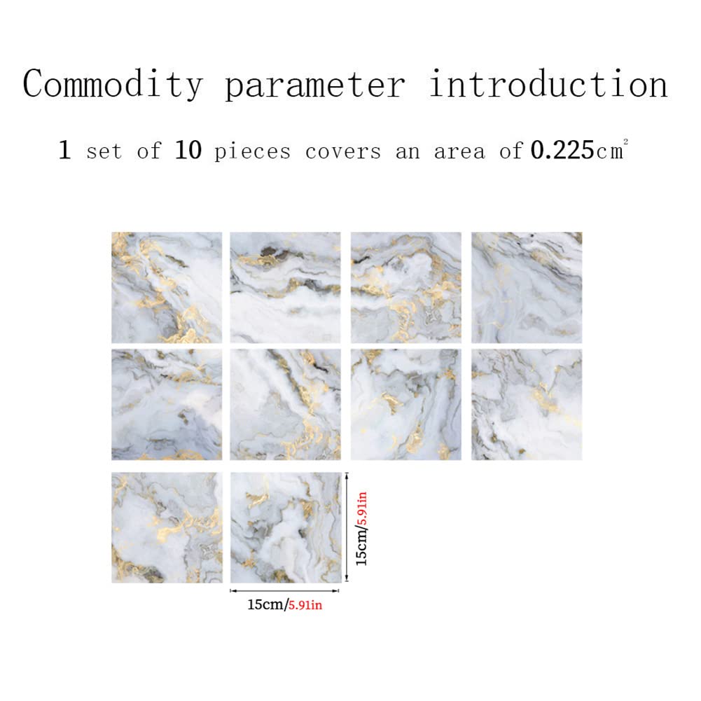 Garvee 10 adesivi per piastrelle in vinile effetto marmo, impermeabili, resistenti all'olio, autoadesivi, per decorare le piastrelle delle pareti di cucina e bagno