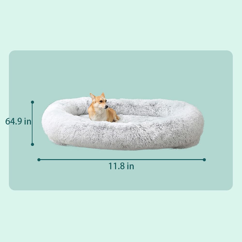 Cuccia per cani Garvee XXL per persone e cani, 165x100x30 cm, lavabile, calda, soffice, in pelliccia sintetica di coniglio, beige