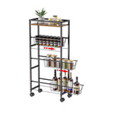 Carrello Garvee Slim a 4 ripiani con piano in legno, acciaio robusto, per cucina e bagno, 7,7 pollici di larghezza, nero