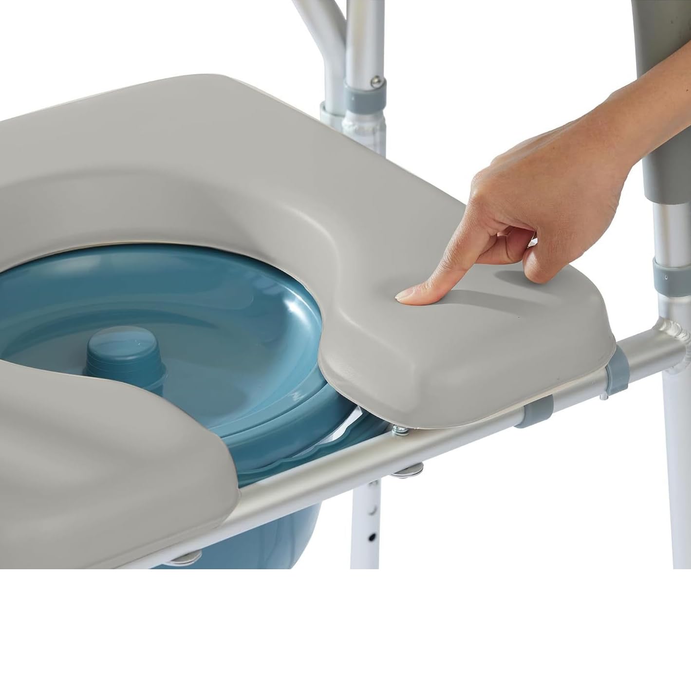 Sedile WC rialzato Garvee con braccioli, regolabile in larghezza e altezza, imbottito, telaio in alluminio, antiscivolo, per anziani, incl. porta carta igienica