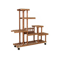 GARVEE Portavasi con Ruote, Mensola per Fiori in Legno Massello, Mensola per Piante da Interno/Esterno, Mensola per Piante a Scala per Fiori Multifunzionale e Salvaspazio per Balcone/Terrazza, 106 L x 25 P x 95 A cm