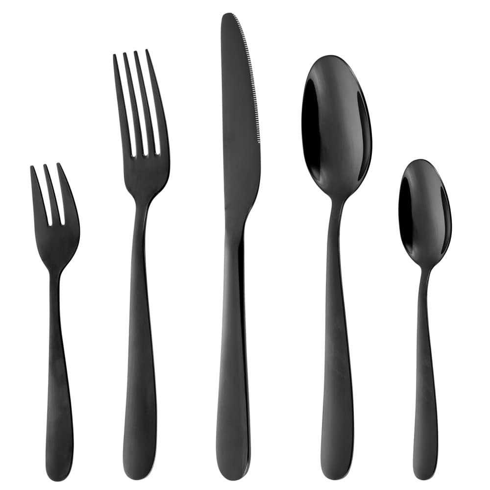 Set di posate Garvee da 60 pezzi, acciaio inossidabile, nero, per 12 persone, lucidato a specchio, lavabile in lavastoviglie, design moderno, sala da pranzo