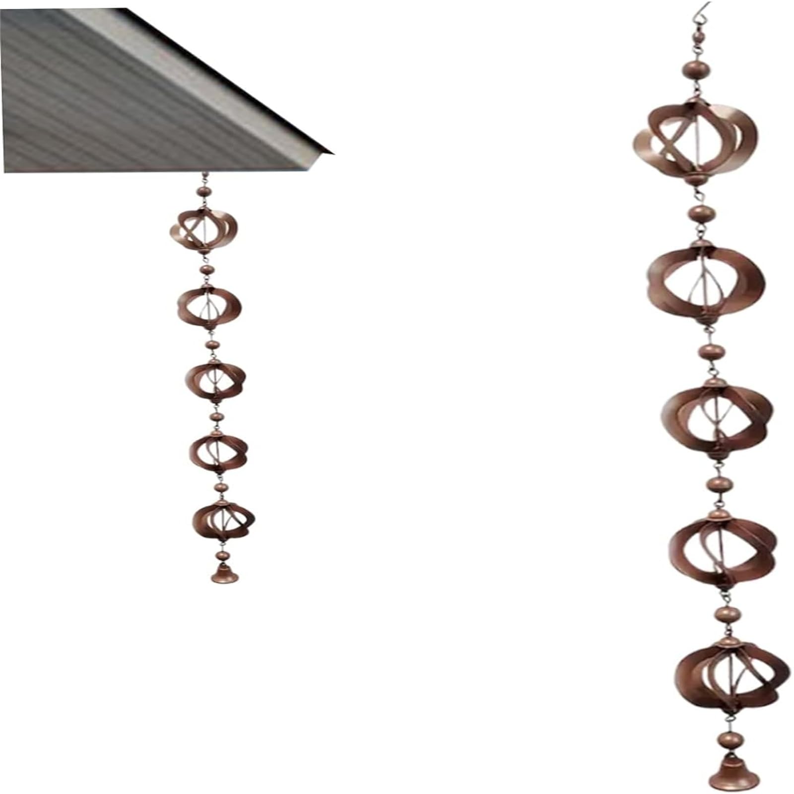 Garvee Catena Pioggia in Metallo con Campana - 108cm, Resistente, Antiruggine, Decorazione Giardino Esterni, Suono Naturale