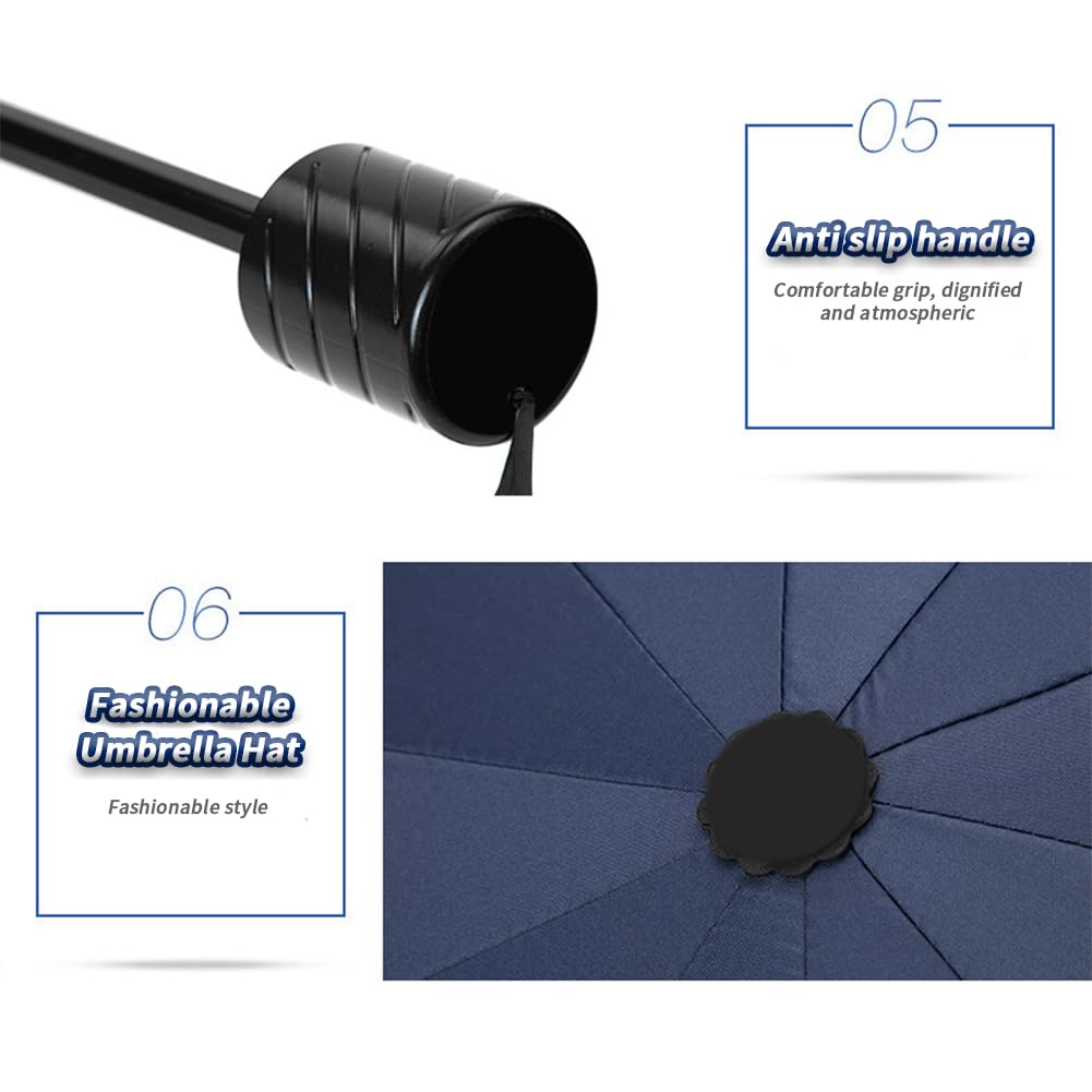 Ombrello Garvee Large Family Antivento Pieghevole Nero 130 cm contro Pioggia e Sole