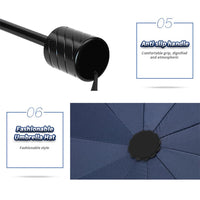 Ombrello Garvee Large Family Antivento Pieghevole Nero 130 cm contro Pioggia e Sole