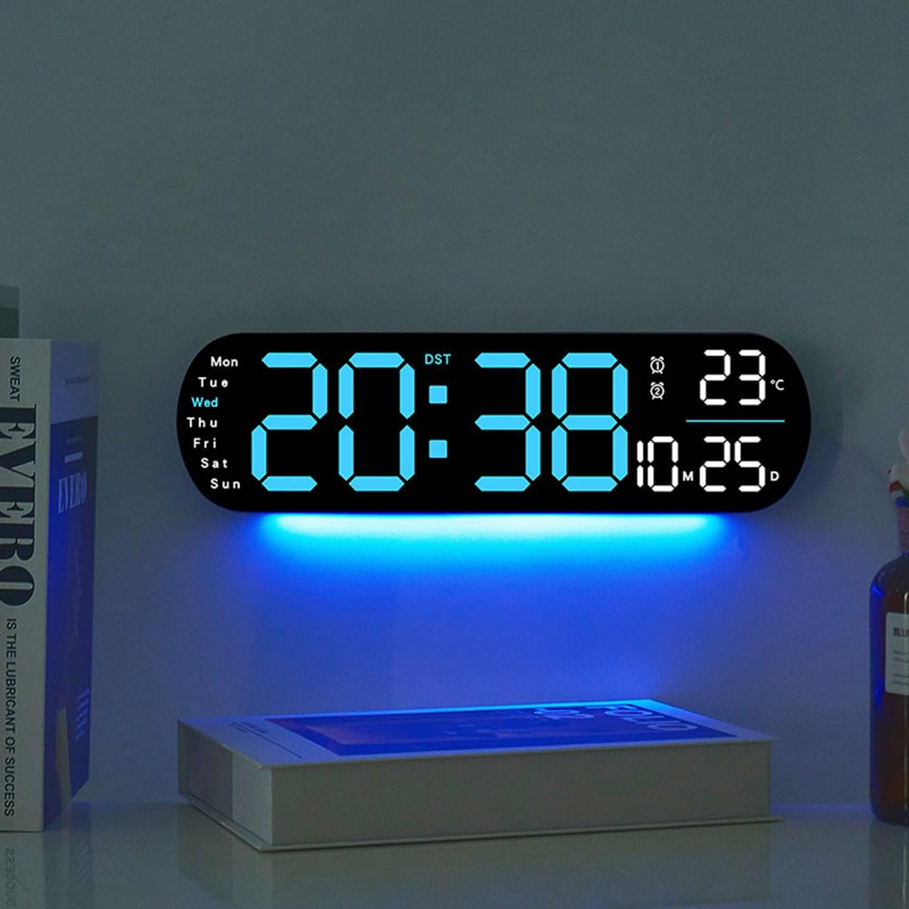 Orologio da parete digitale a LED Garvee da 35 cm con ampio display, 9 livelli di luminosità, visualizzazione della temperatura, funzione di memoria, verde per cucina e ufficio