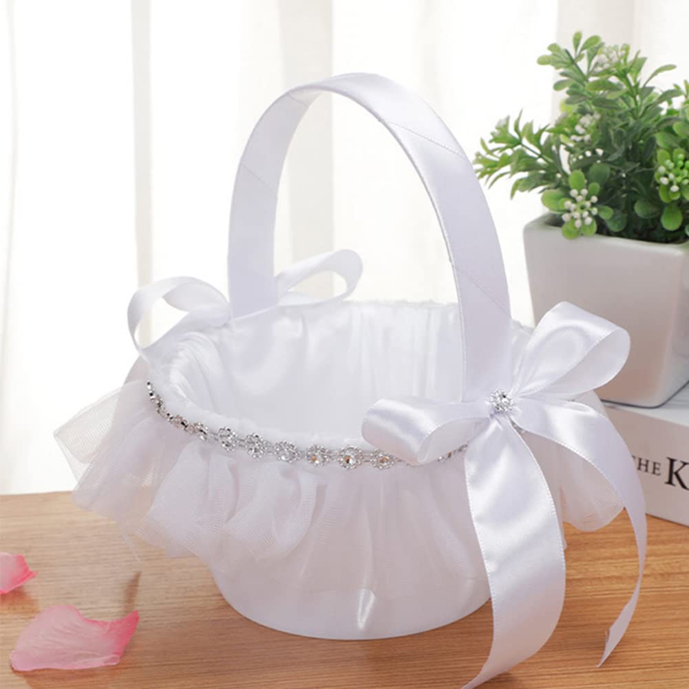 Garvee Mini Cestini di Fiori per Matrimoni con Manico e Fiocco, Portatili e Romantici per Feste di Nozze