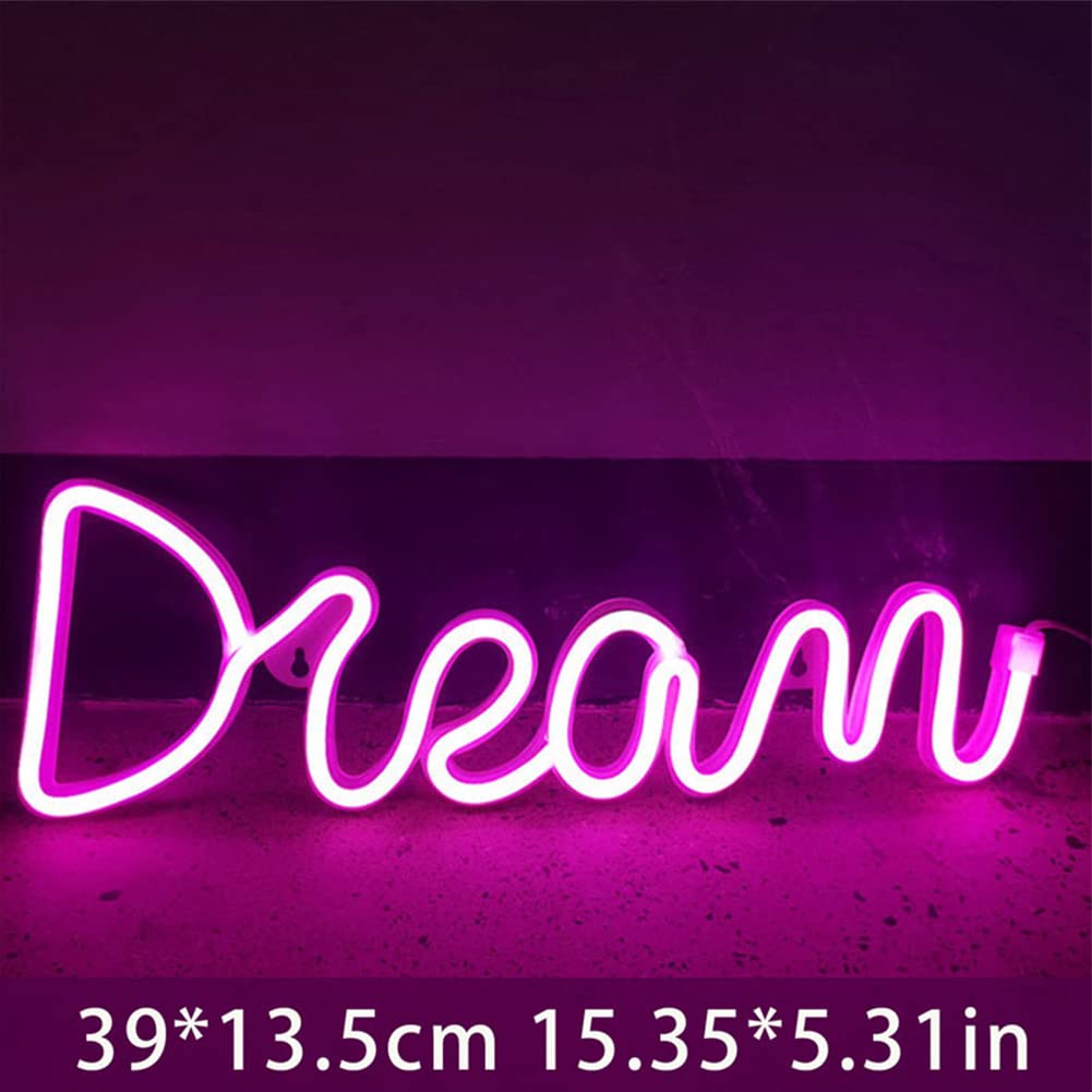 GARVEE Dream Neon Sign LED USB-powered Luce notturna rosa Decorazione da parete per camera da letto, bar, matrimonio 39x13,5 cm