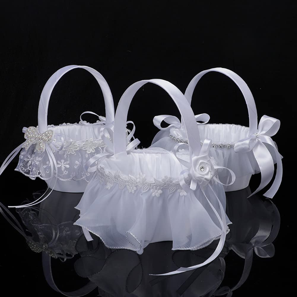 Garvee Mini Cestini di Fiori per Matrimoni con Manico e Fiocco, Portatili e Romantici per Feste di Nozze