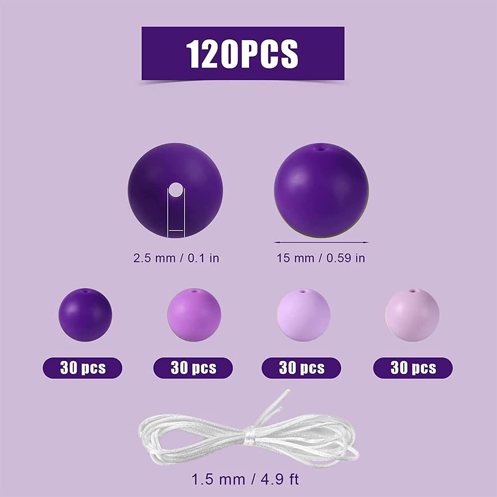 Garvee 120 pezzi di perline in silicone da 15 mm, rotonde assortite per la creazione di braccialetti, gioielli, portachiavi, artigianato fai da te, verde