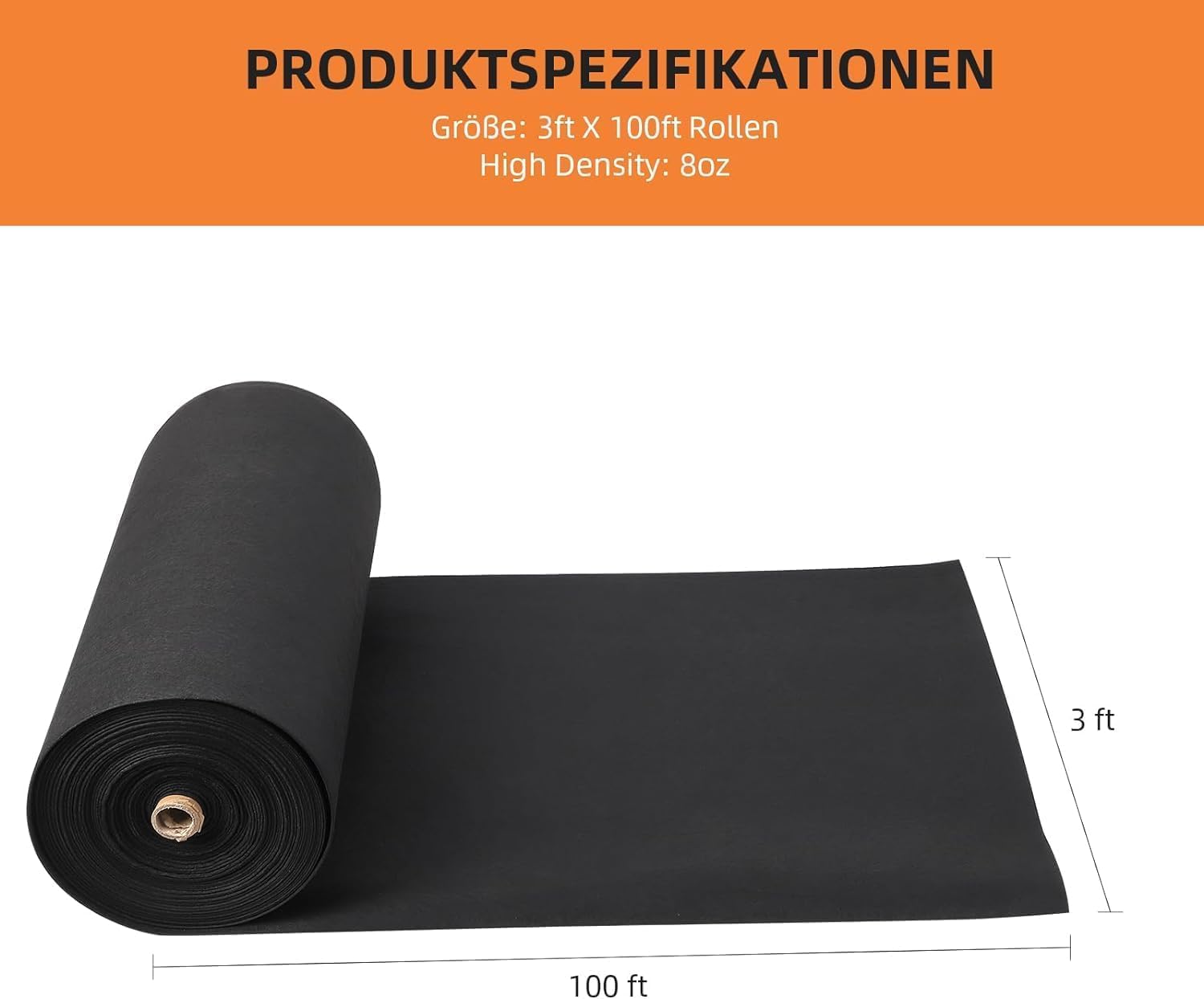 Tessuto anti-erbacce GARVEE, pile da giardino 91,5x3048 cm, geotessile in PP da 8 oz, resistenza alla trazione 350 N, capacità di carico 440 N, drenaggio, controllo dell'erosione, stabilizzazione di vialetti e strade