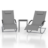 Garvee Set 3 Sedie a Sdraio da Giardino con Tavolino, Mesh Teslin Traspirante, Struttura in Acciaio, Antiscivolo, per Piscina e Terrazza, Nero - Gray