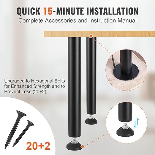 Gambe per scrivania Garvee, set da 4 pezzi, in acciaio rinforzato, 70-90 cm: gambe robuste per tavoli fai da te, progetti di ristrutturazione della casa, elevata stabilità e facile montaggio.