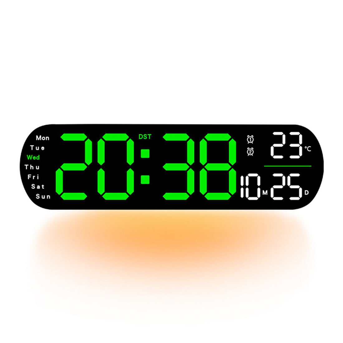 Orologio da parete digitale a LED Garvee da 35 cm con ampio display, 9 livelli di luminosità, visualizzazione della temperatura, funzione di memoria, verde per cucina e ufficio