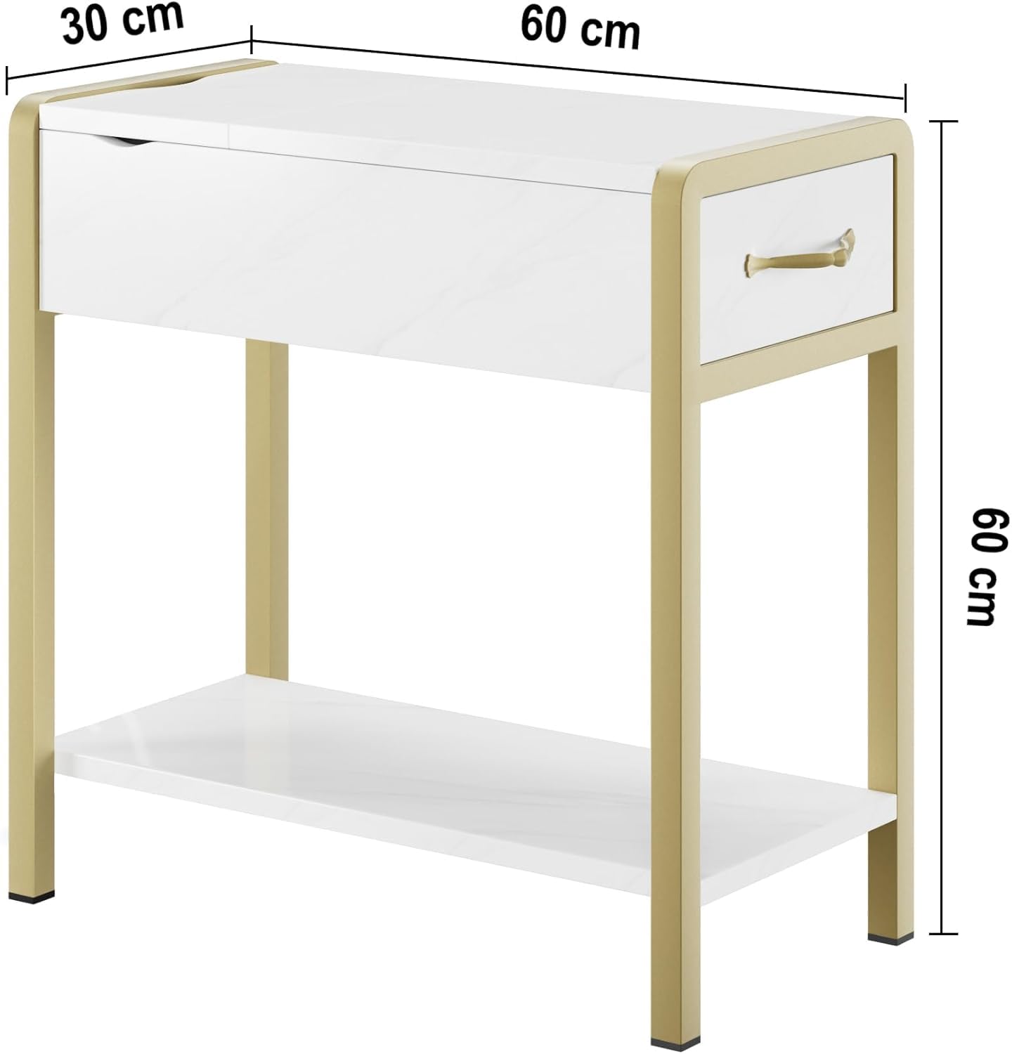 Tavolino laterale Garvee con cassetto e ripiano, tavolino da caffè stretto, oro, stile industriale retrò, stabile e durevole