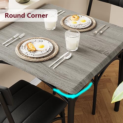 Set da pranzo Garvee per 2 persone con sedie imbottite, tavolo da cucina grigio rustico, MDF e acciaio, salvaspazio, per stanze e appartamenti di piccole dimensioni