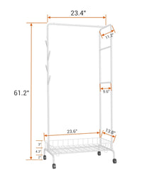 Appendiabiti in metallo Garvee con freni e ripiano, robusto e mobile, acciaio, bianco, per casa e ufficio, salvaspazio