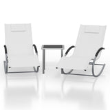 Garvee Set 3 Sedie a Sdraio da Giardino con Telaio in Acciaio e Tessuto Teslin Traspirante, Braccioli e Tavolino, Perfetto per Piscina e Terrazza, Nero - White