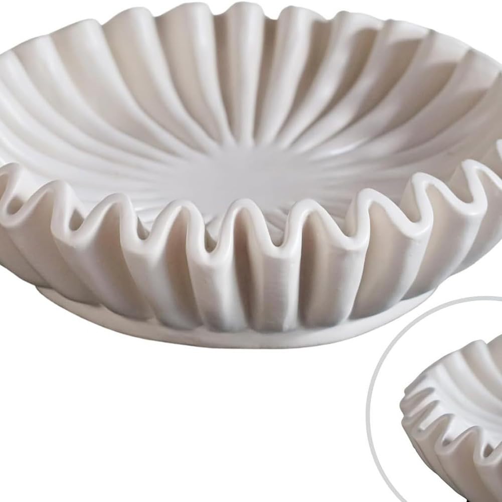 Garvee Ciotola Decorativa in Resina Bianca, Artigianale, Moderna, 25x25x6cm, Perfetta per Tavoli da Caffè e Ingressi