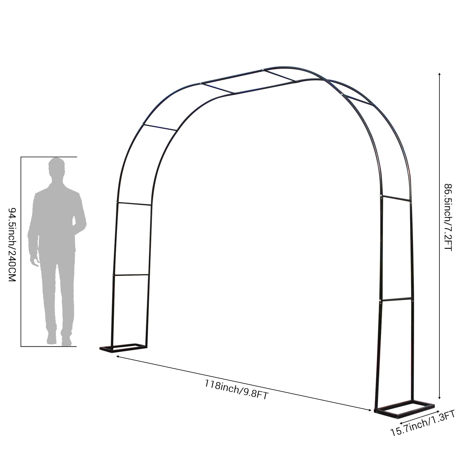 Pergola ad arco da giardino Garvee 9,8 piedi x 7,2 piedi Cancello da giardino in metallo antiruggine nero per matrimoni e giardino