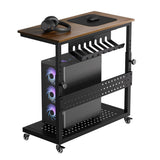 Garvee Supporto PC Tower Regolabile Con Gestione Cavi, Carrello Mobile 2-Tier In Metallo E Legno, Altezza 22.8-34.1", Noce, Per Ufficio E Casa