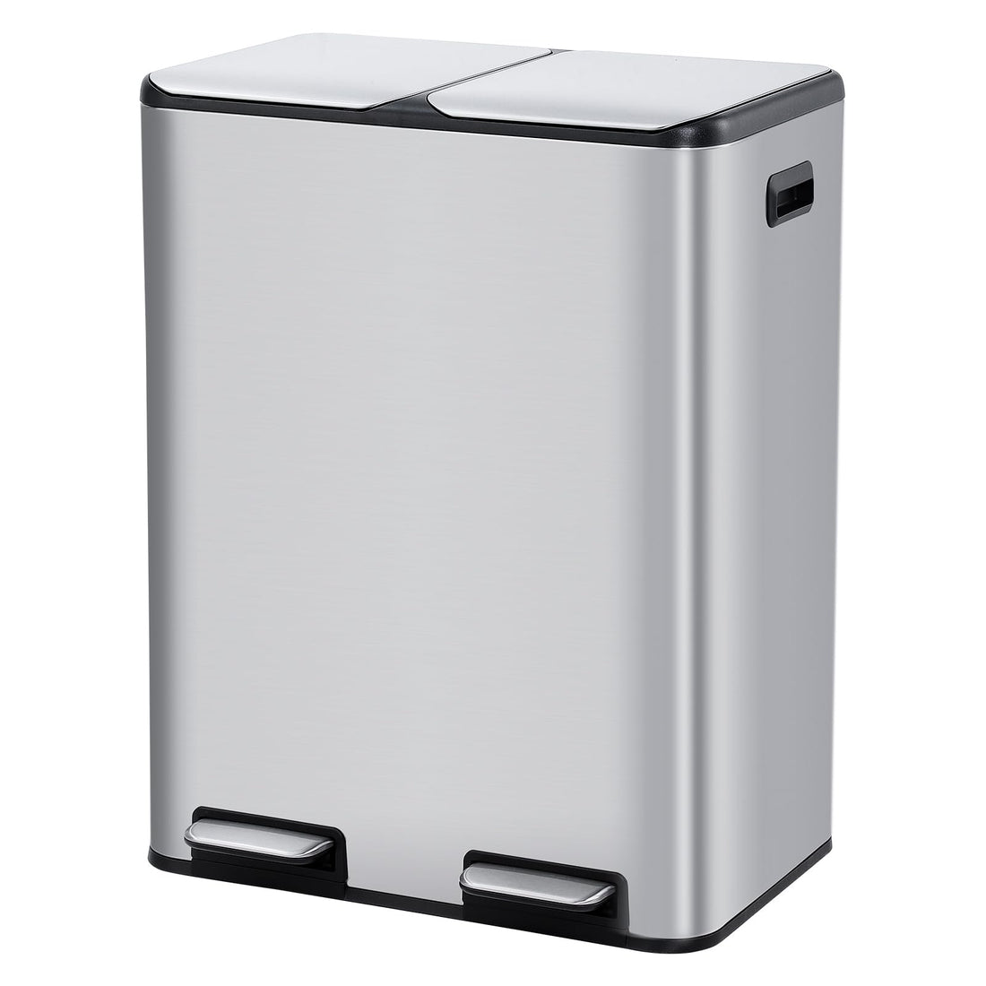 Pattumiera da cucina Garvee 2 x 30L in acciaio inox Sistema di separazione dei rifiuti Doppi scomparti Silenzioso Argento 60L