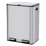 Pattumiera da cucina Garvee 2 x 30L in acciaio inox Sistema di separazione dei rifiuti Doppi scomparti Silenzioso Argento 60L