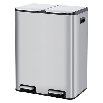 Pattumiera da cucina Garvee 2 x 30L in acciaio inox Sistema di separazione dei rifiuti Doppi scomparti Silenzioso Argento 60L