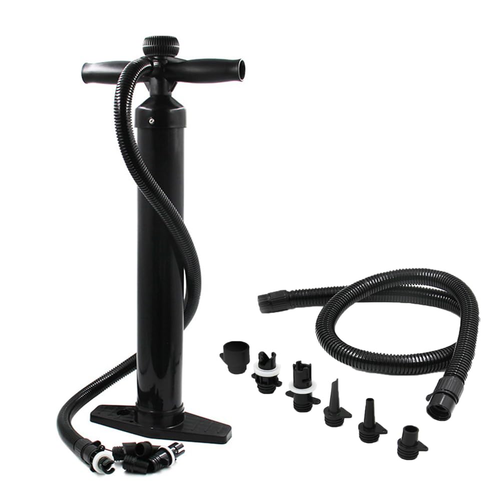 Pompa manuale Garvee a singola azione 1,8 BAR con manometro ad alta pressione, 6 ugelli in plastica per materassini e kayak