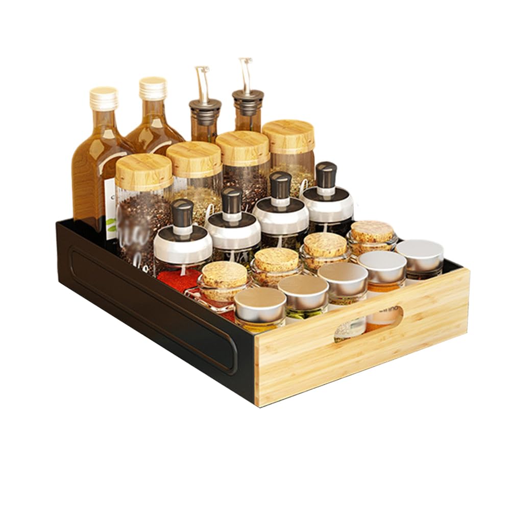 Cassetto telescopico Garvee, cassetto da cucina estensibile, 40,5x30x8 cm, nero, organizer per mobili da cucina, non richiede fori