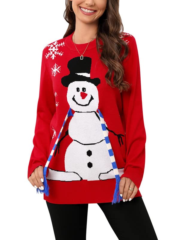 Maglione natalizio Garvee da donna, maglione natalizio, maglione natalizio con pupazzo di neve, maglione lavorato a maglia, caldo e morbido, design festivo.