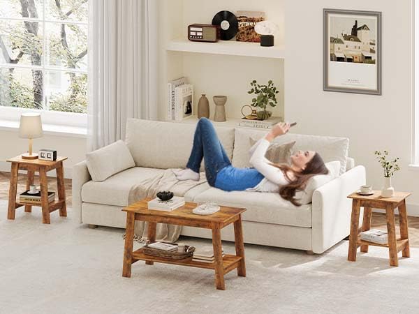 Tavolino laterale Garvee con 2 ripiani, stile industriale, robusta struttura in metallo, superficie in legno, marrone rustico, compatto, per soggiorno e ingresso