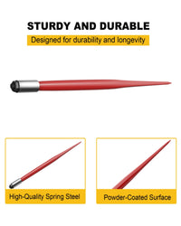 Forca da fieno Garvee da 49" con capacità di 4500 libbre, punta di lancia a sgancio rapido, acciaio per molle, protezione dalla corrosione per trattori e caricatori, rossa