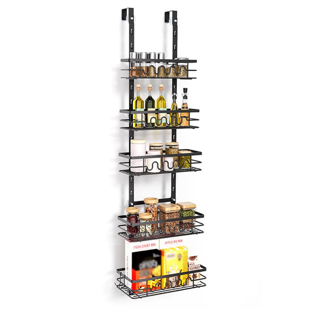 Garvee Organizer per dispensa da appendere alla porta, porta spezie in metallo a 5 ripiani, antiruggine, versatile, sicuro per cucina e bagno, multicolore