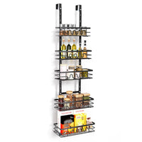 Garvee Organizer per dispensa da appendere alla porta, porta spezie in metallo a 5 ripiani, antiruggine, versatile, sicuro per cucina e bagno, multicolore