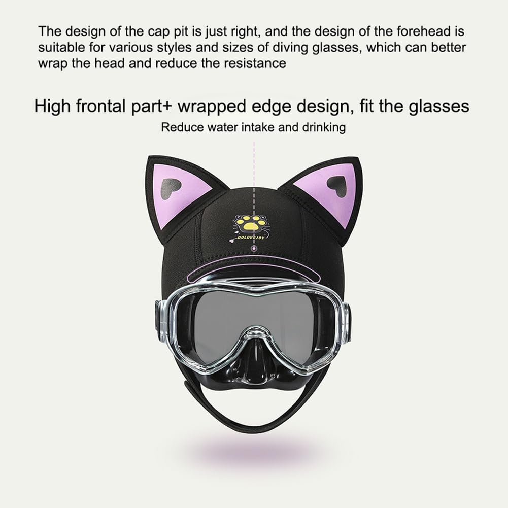 Cappuccio da sub Garvee con orecchie di gatto, neoprene da 3 mm, impermeabile, elastico con sottogola, per immersioni e sport acquatici