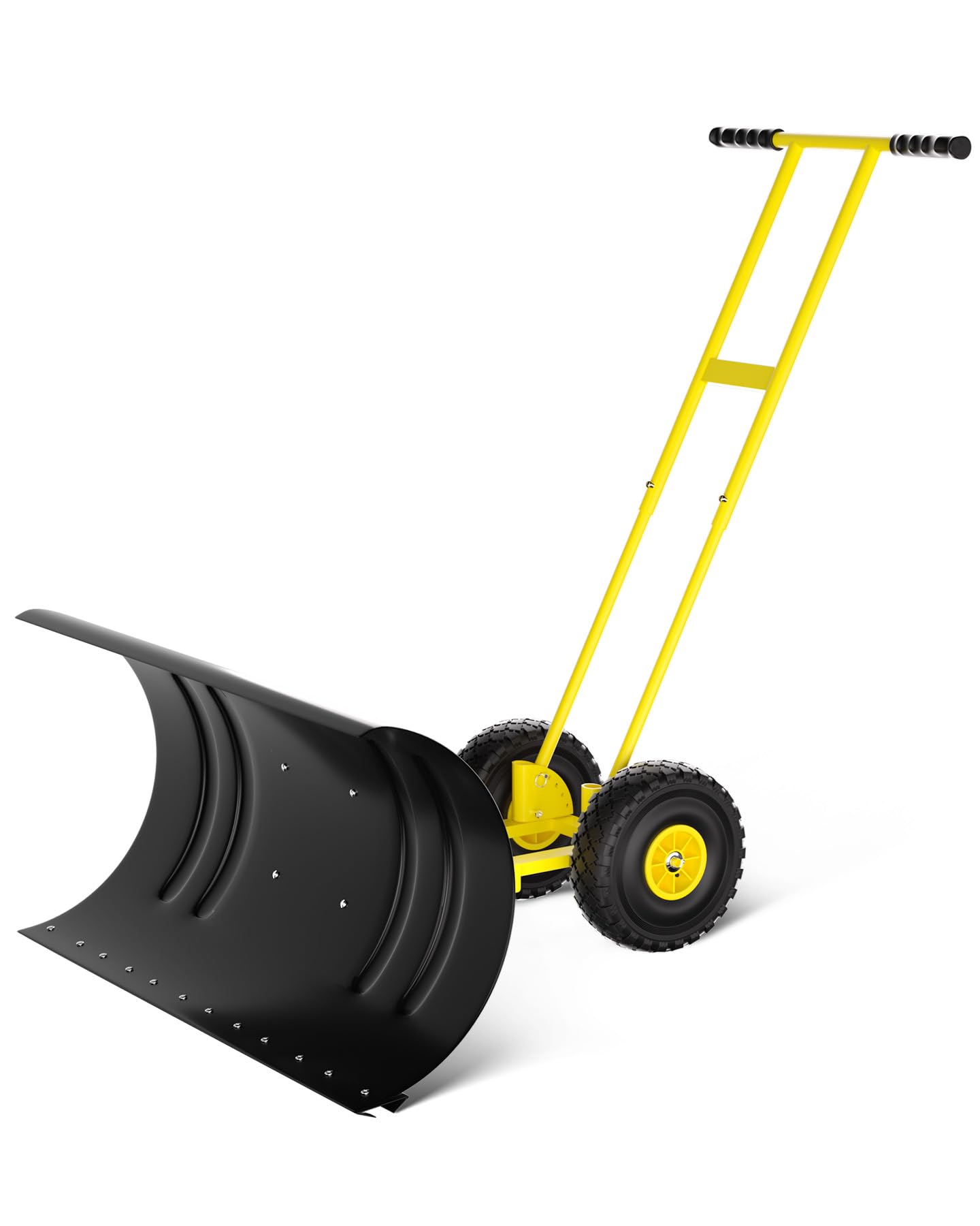 Pala da neve Garvee con ruote, lama in acciaio da 36", manico regolabile, grande pala per vialetti, base in plastica, ergonomica