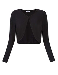 Garvee Bolero corto da donna in maglia, cardigan a maniche lunghe, giacca con spalle scoperte, giacca casual, nero, taglia M