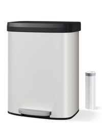 Pattumiera in metallo Garvee da 16 galloni con coperchio, antiruggine, chiusura ammortizzata per cucina e ufficio, bianca, ergonomica, bordo foderato