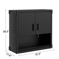 Garvee Armadio da parete per impieghi gravosi in acciaio con ripiani regolabili e serratura per garage e officina, 31,5x11,8x30,3 pollici, nero