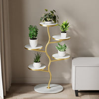 Supporto per piante in metallo Garvee a 5 ripiani, salvaspazio, asimmetrico, per balcone, soggiorno, giardino