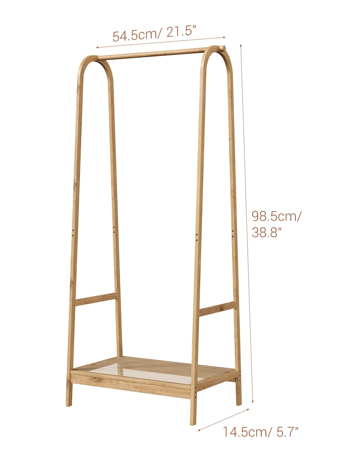 Appendiabiti in bambù Garvee con ripiano per camera da letto e balcone, robusto, grande, effetto legno naturale