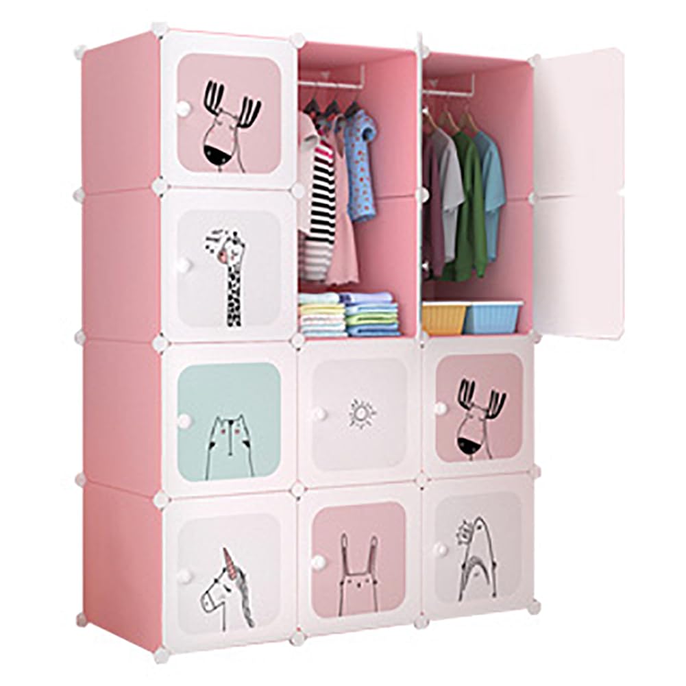 Garvee Armadio Modulare per Bambini, Organizzatore Fai da Te con 12 Cubi Rosa per Camera da Letto e Corridoio, Salvaspazio, Robusto e Versatile