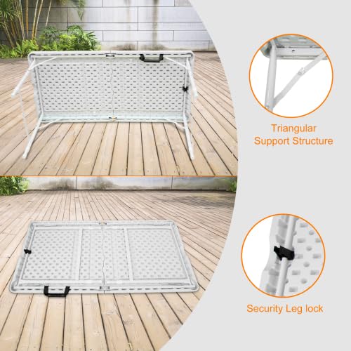 Tavolo pieghevole Garvee da 4 piedi, resistente, portatile, piedini antiscivolo, regolabile, in plastica, impermeabile, bianco, per uso interno ed esterno