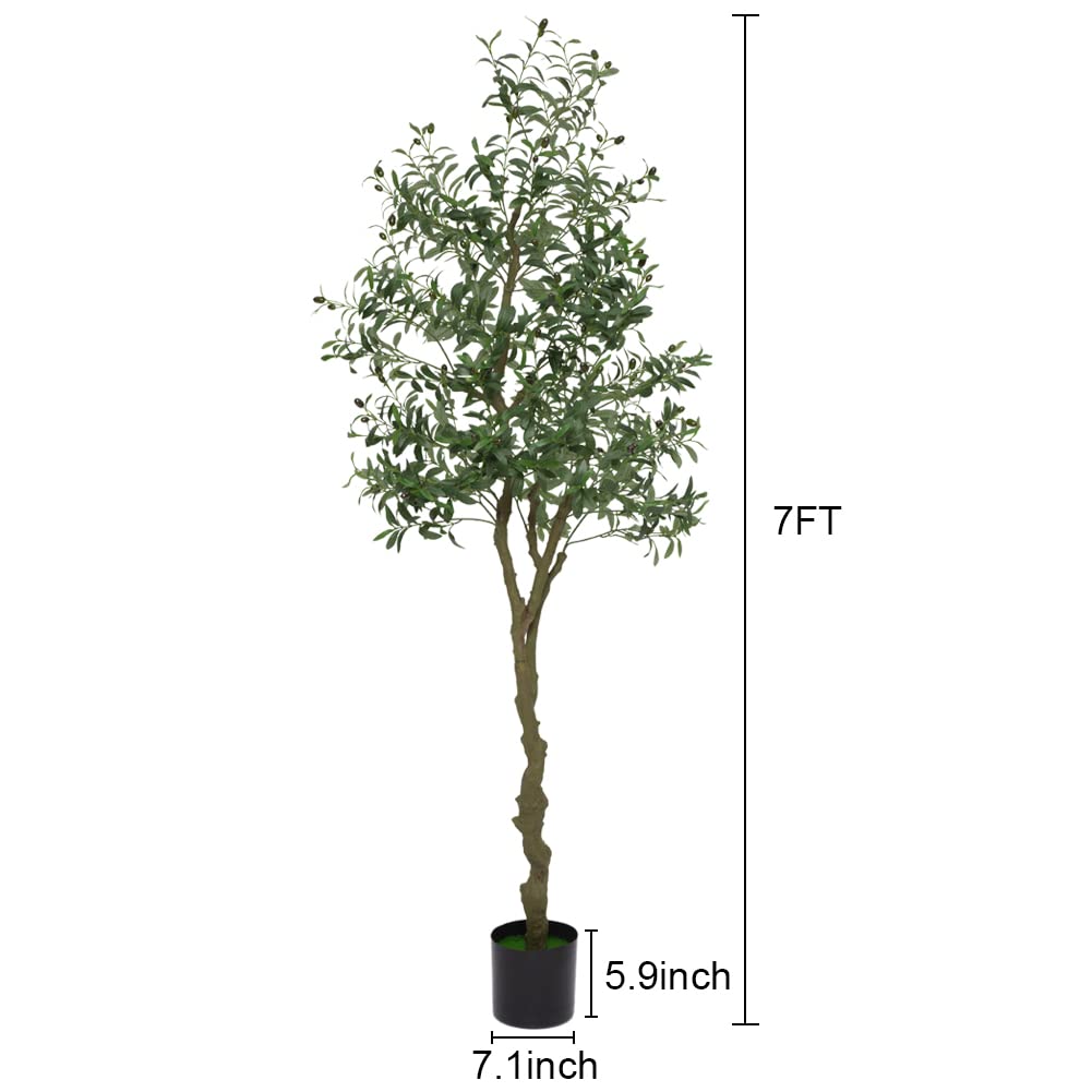 Albero di ulivo artificiale Garvee da 213.36 cm con foglie e frutti realistici per soggiorno, camera da letto, ufficio, 210 cm, verde