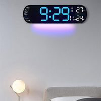 Garvee Digital LED Väggklocka 35 cm, Luminosità regolabile, Settimana, Temperatura, Funzione di memoria, Blu, Per cucina, soggiorno, camera da letto, ufficio