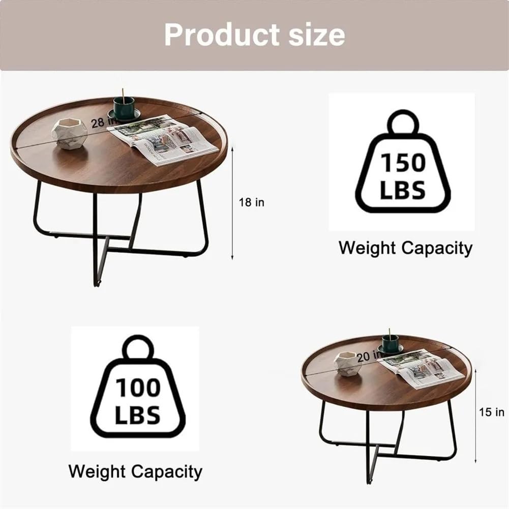 Tavolino da caffè impilabile Garvee, set di 2, rotondo, con piedini antiscivolo, per soggiorno e ufficio, 28x18 e 20x15 pollici, marrone